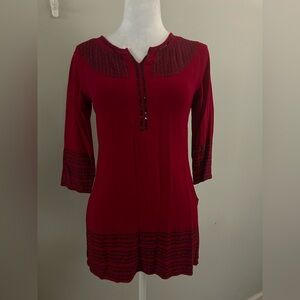 Identiti Women’s Bohemian Tunic Blouse 3/4 Sleeve Red Size 8 Medium 100% Rayon